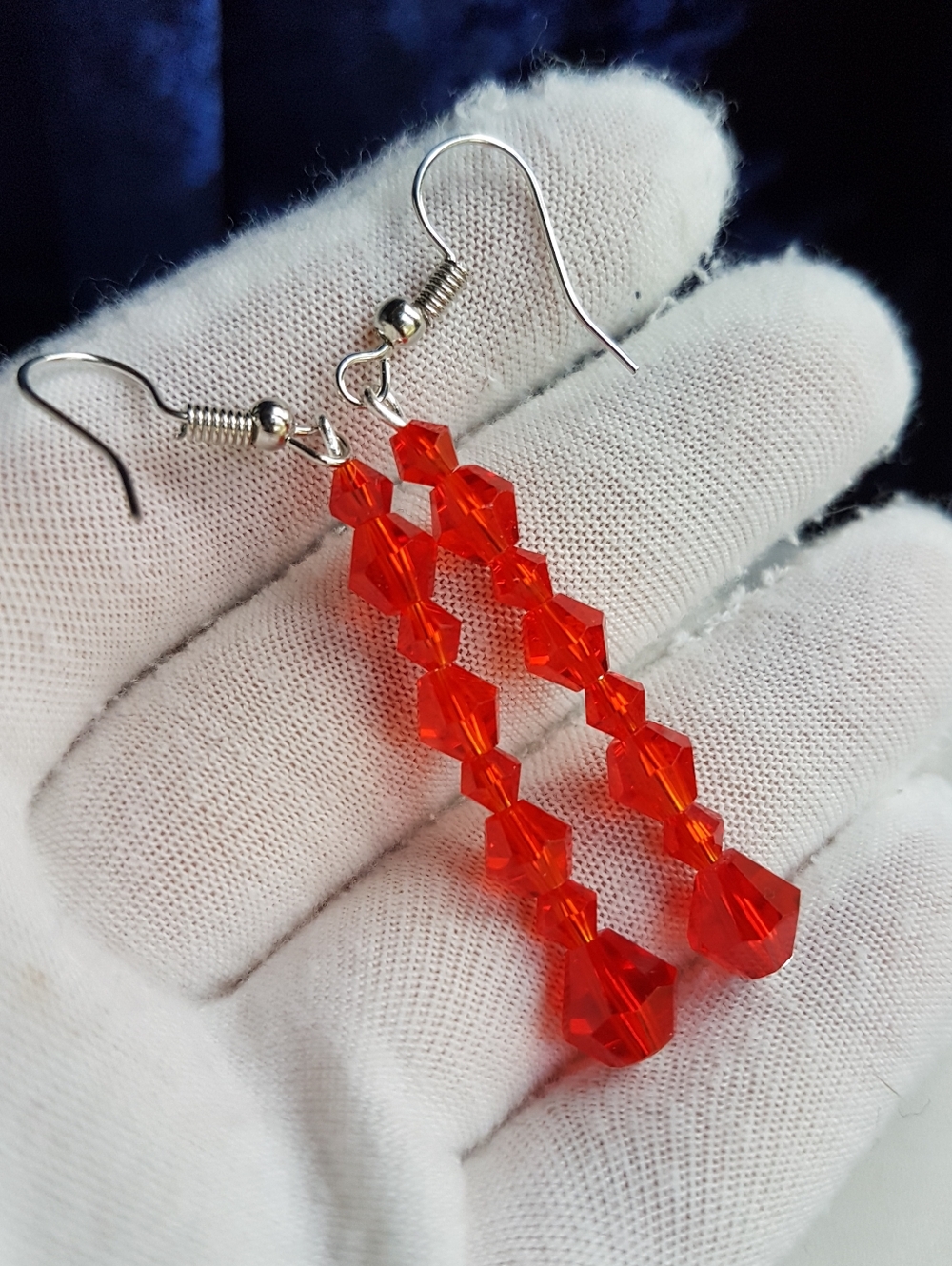 Swarovski Elements Ruby Red Crystal Drop Long Earrings Handmade NEW